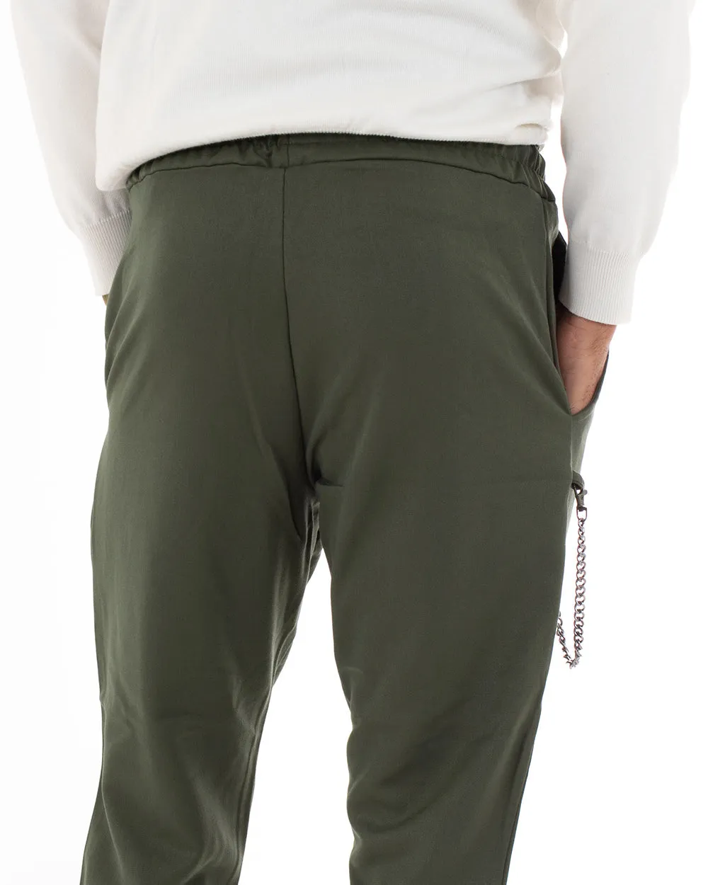 Pantaloni Uomo Pantalaccio Viscosa Casual Comodo Tinta Unita Verde GIOSAL-P5048A