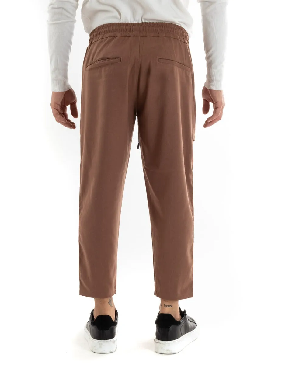 Pantaloni Uomo Pantalaccio Viscosa Tasconi Cargo Tabacco Elastico Coulisse GIOSAL-P5571A