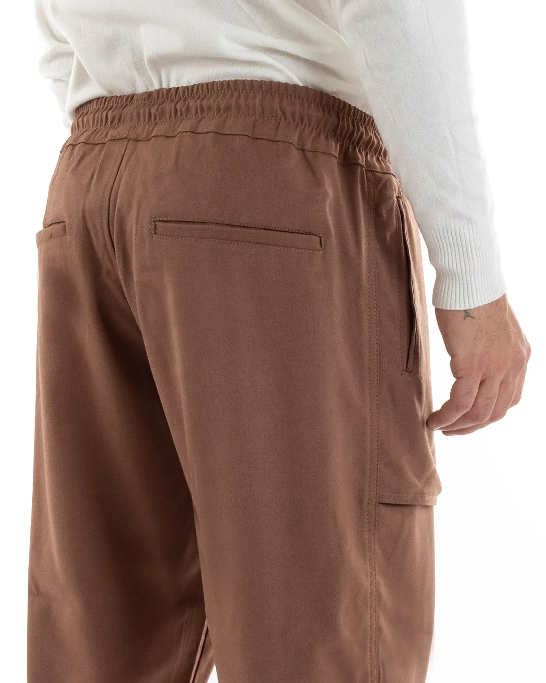 Pantaloni Uomo Pantalaccio Viscosa Tasconi Cargo Tabacco Elastico Coulisse GIOSAL-P5571A