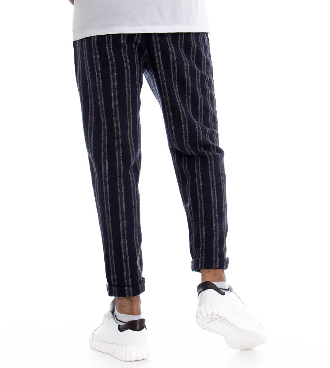 Pantaloni Uomo Tasca America Blu Righe Rigato GIOSAL-P1830A
