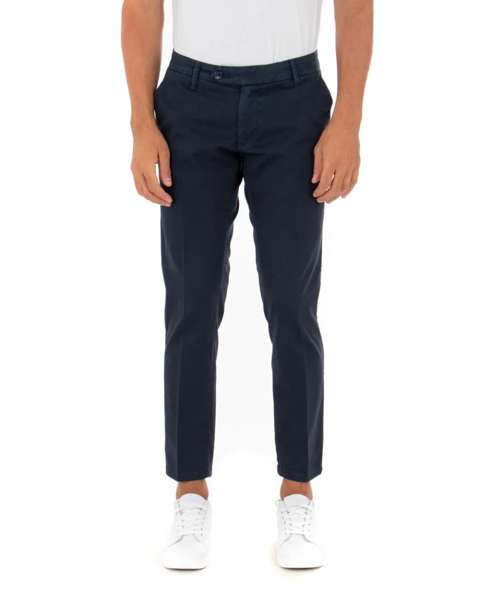 Pantaloni Uomo Tasca America Capri Classico Abbottonatura Allungata Blu GIOSAL-P5396A
