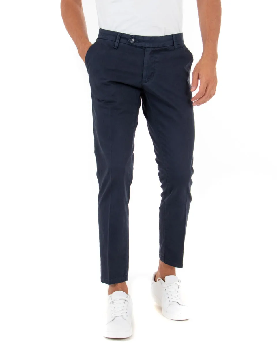 Pantaloni Uomo Tasca America Capri Classico Abbottonatura Allungata Blu GIOSAL-P5396A