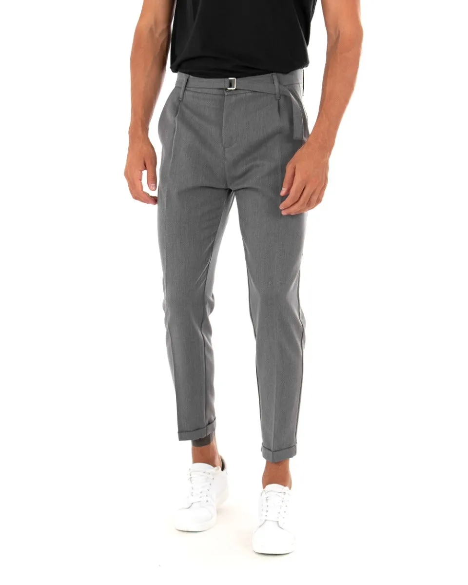 Pantaloni Uomo Tasca America Con Fibbia Pinces Classico Tinta Unita Grigio GIOSAL-P3919A