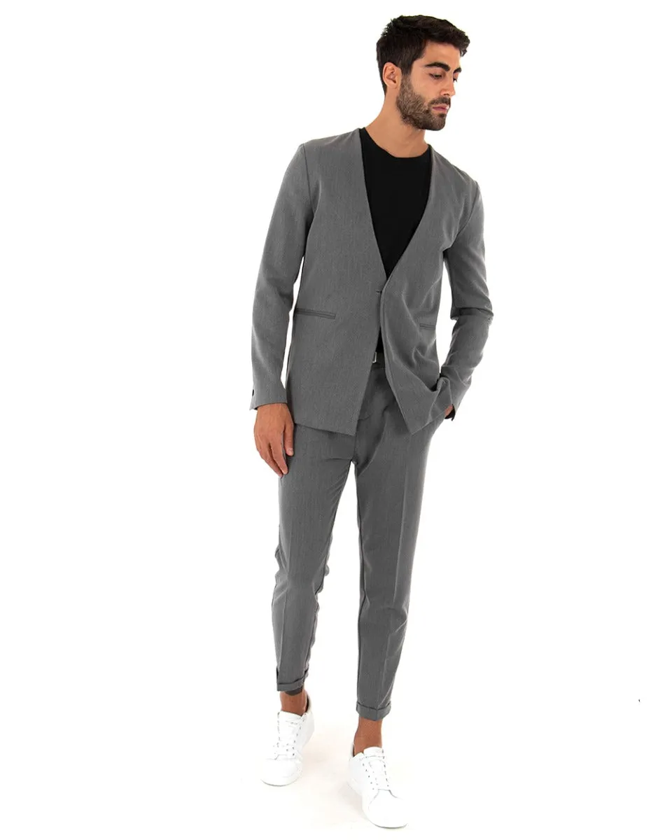 Pantaloni Uomo Tasca America Con Fibbia Pinces Classico Tinta Unita Grigio GIOSAL-P3919A