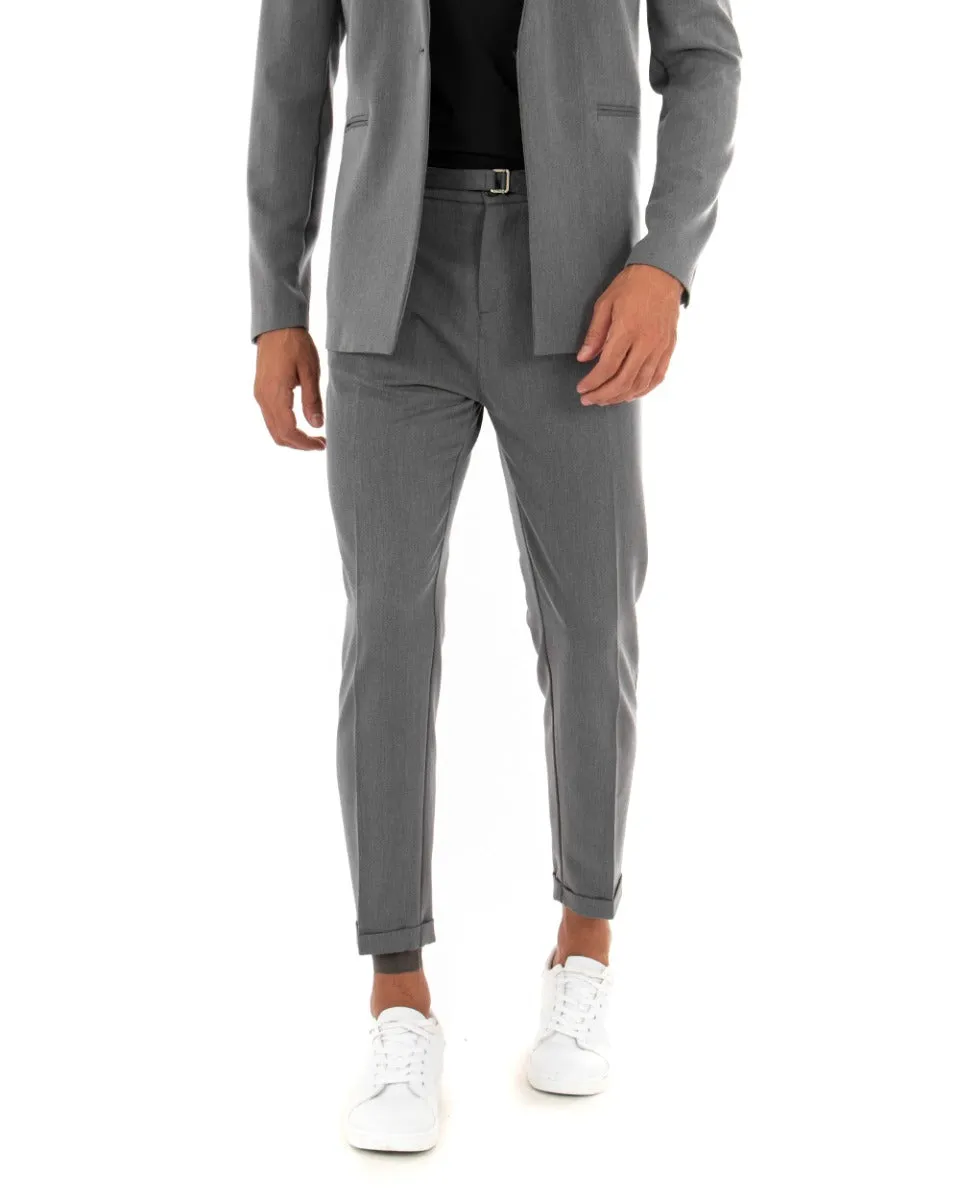 Pantaloni Uomo Tasca America Con Fibbia Pinces Classico Tinta Unita Grigio GIOSAL-P3919A