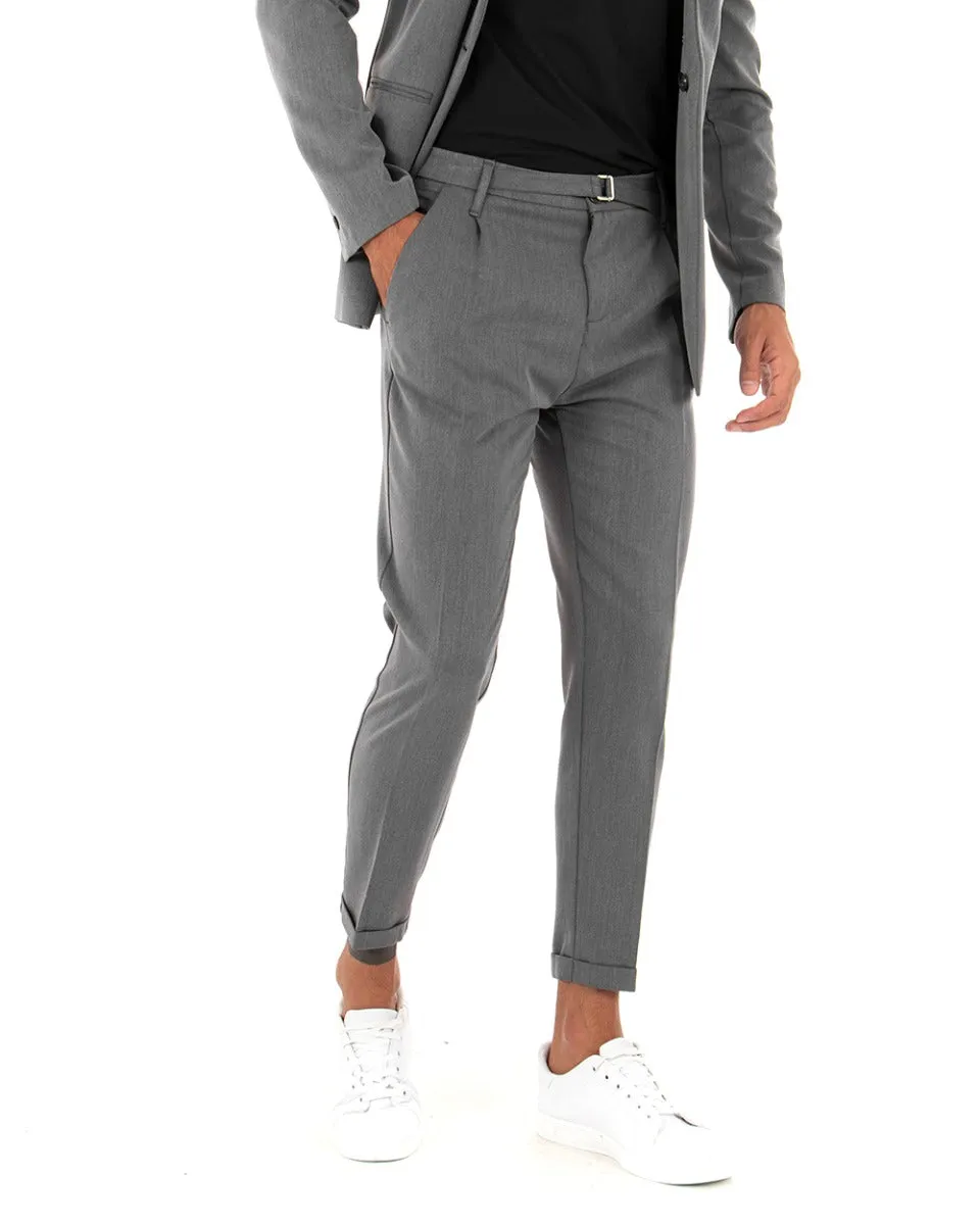 Pantaloni Uomo Tasca America Con Fibbia Pinces Classico Tinta Unita Grigio GIOSAL-P3919A