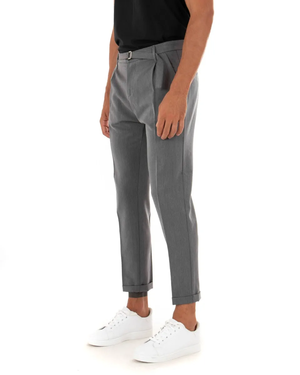 Pantaloni Uomo Tasca America Con Fibbia Pinces Classico Tinta Unita Grigio GIOSAL-P3919A