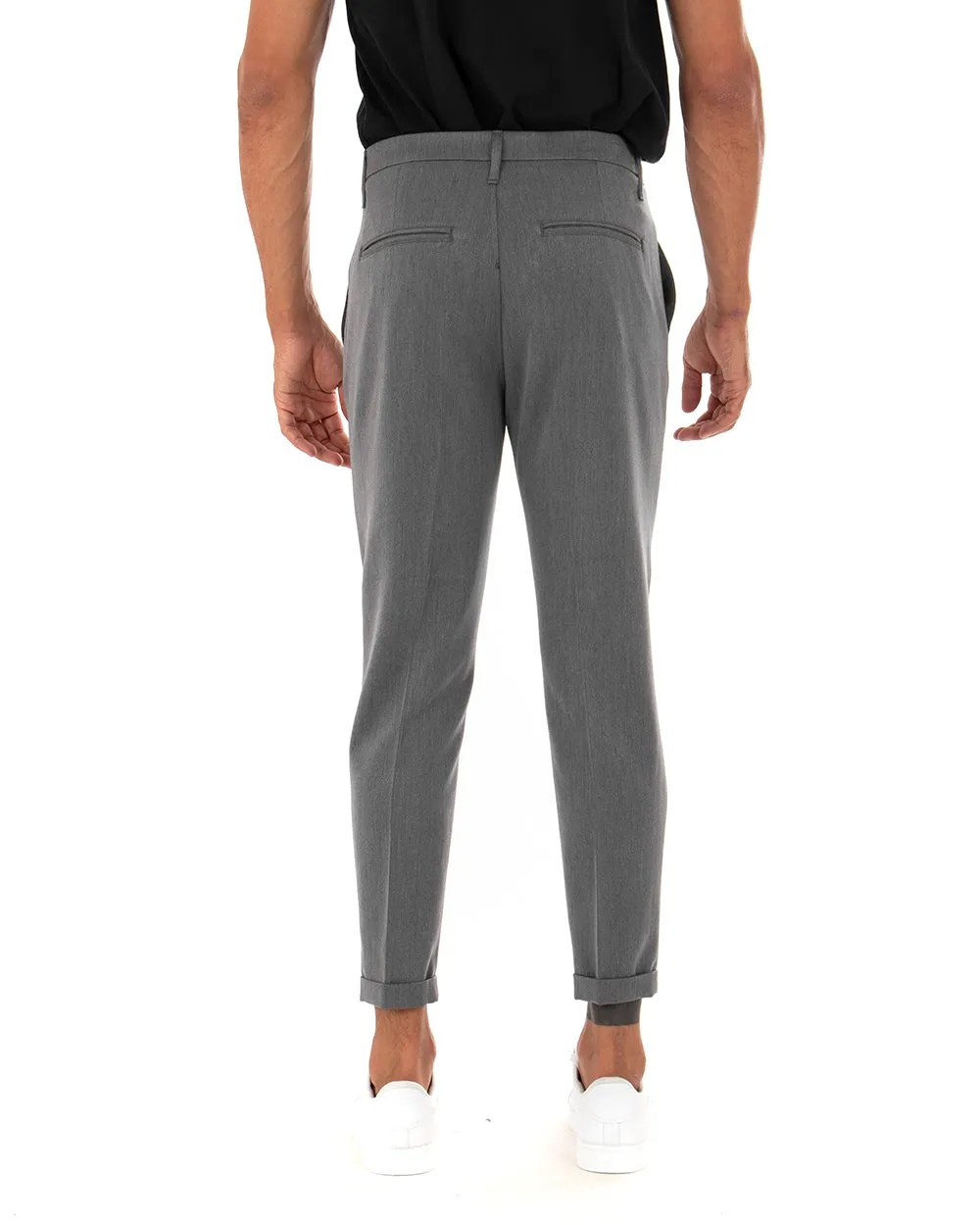 Pantaloni Uomo Tasca America Con Fibbia Pinces Classico Tinta Unita Grigio GIOSAL-P3919A