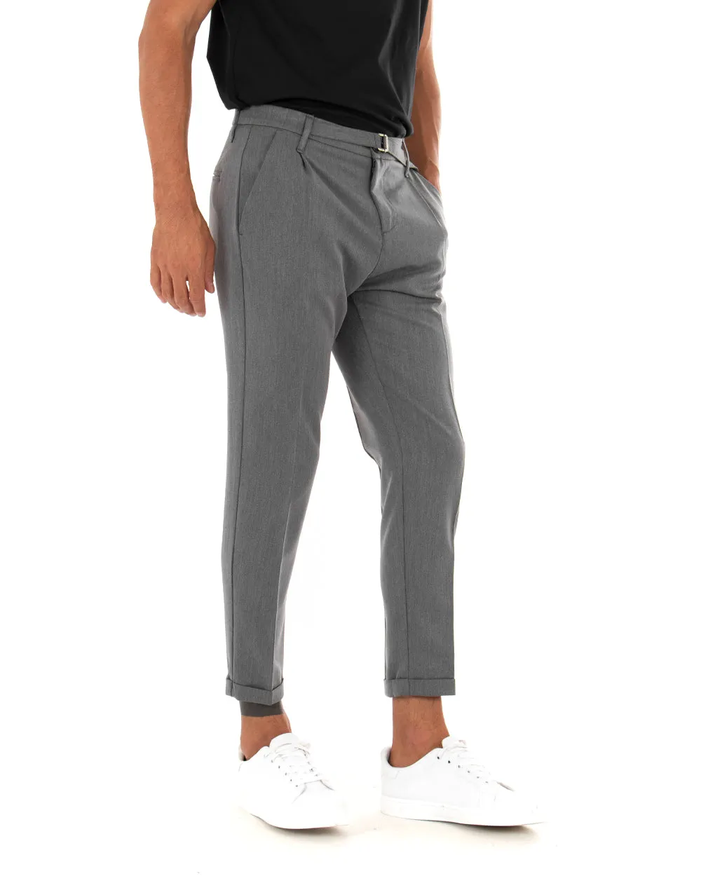 Pantaloni Uomo Tasca America Con Fibbia Pinces Classico Tinta Unita Grigio GIOSAL-P3919A