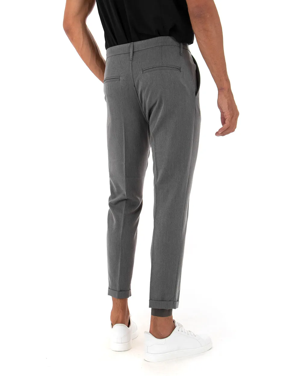 Pantaloni Uomo Tasca America Con Fibbia Pinces Classico Tinta Unita Grigio GIOSAL-P3919A