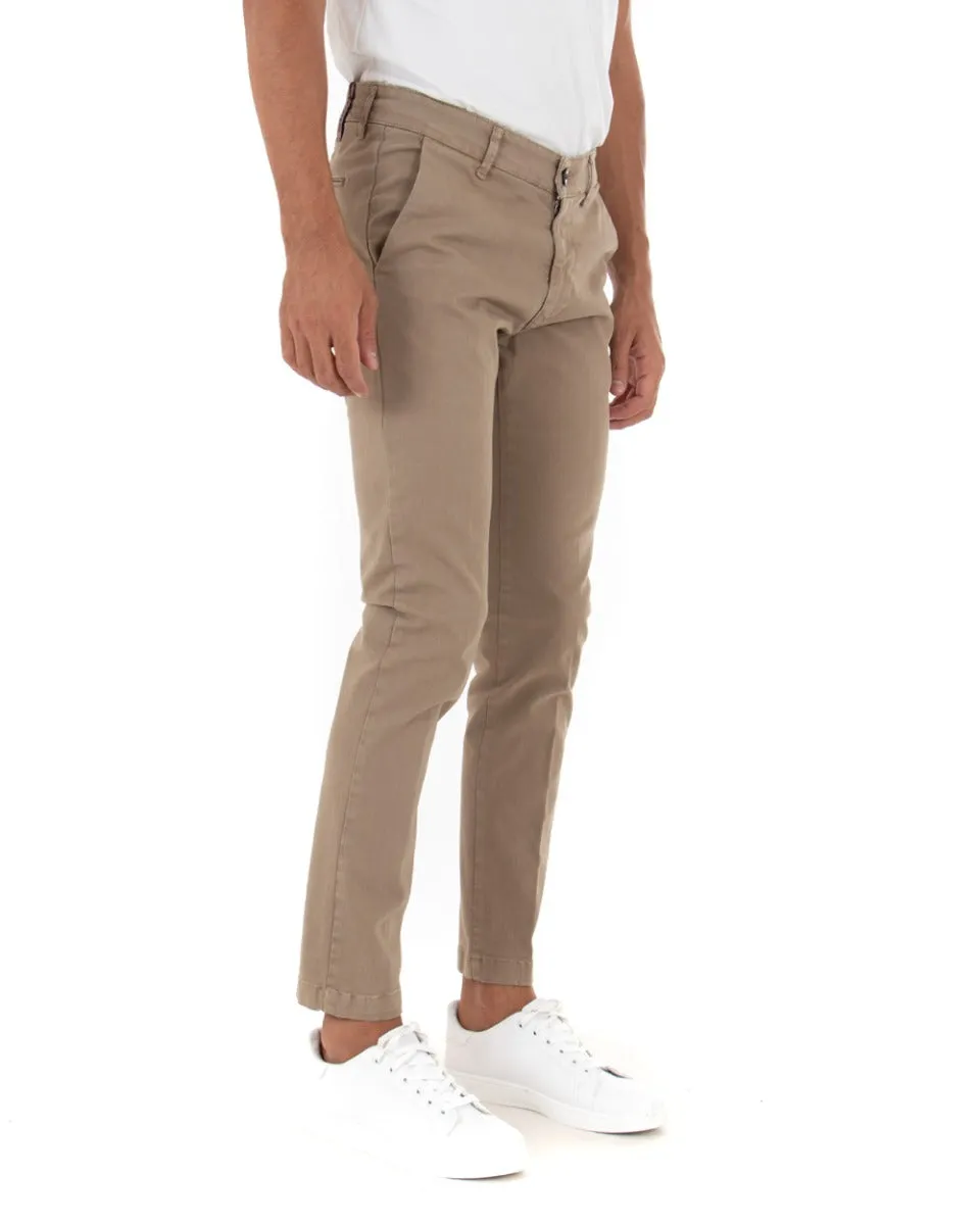 Pantaloni Uomo Tasca America Lungo Classico Slim Beige GIOSAL-P5408A