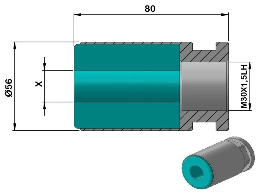 PCCHP56 Pinza TONDA o ESAGONALE in plastica per caricatore di barre Cucchi Pietro con filetto sinistro M30x1.5mm per PB56