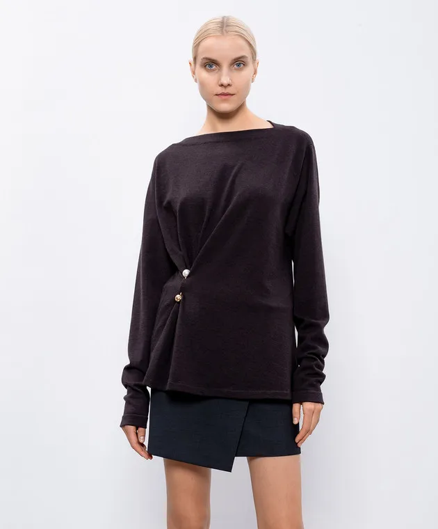 Philosophy di Lorenzo Serafini Maglione in lana marrone con spilla A09197100