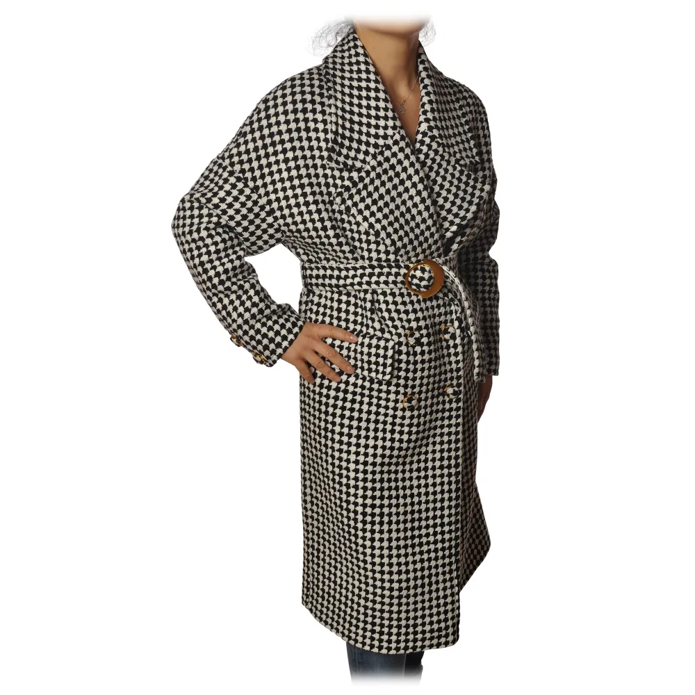 Pinko - Cappotto Alluvione1 Doppio Petto Oversized - Nero/Bianco - Giacca - Made in Italy - Luxury Exclusive Collection