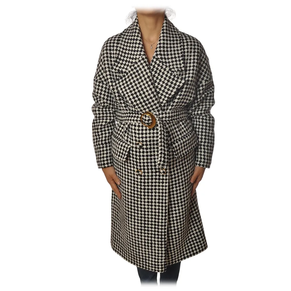 Pinko - Cappotto Alluvione1 Doppio Petto Oversized - Nero/Bianco - Giacca - Made in Italy - Luxury Exclusive Collection
