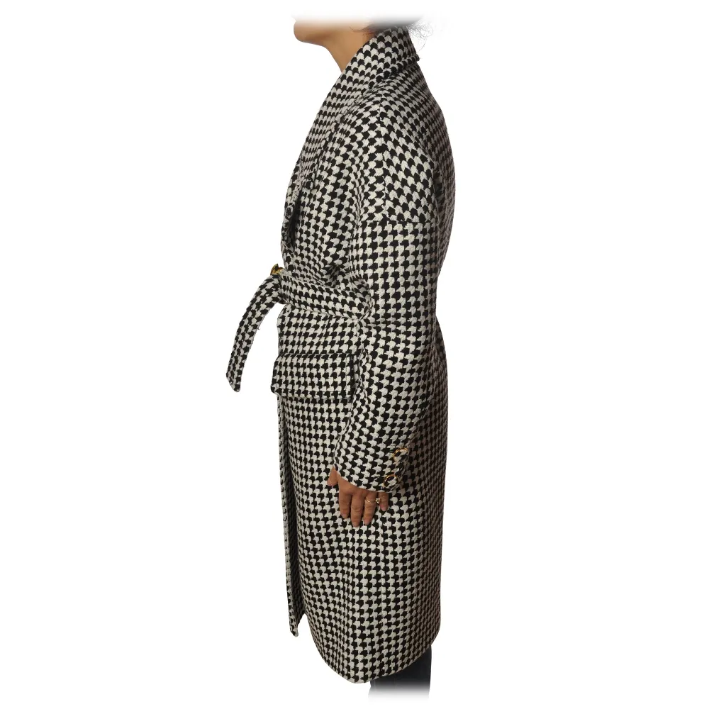 Pinko - Cappotto Alluvione1 Doppio Petto Oversized - Nero/Bianco - Giacca - Made in Italy - Luxury Exclusive Collection