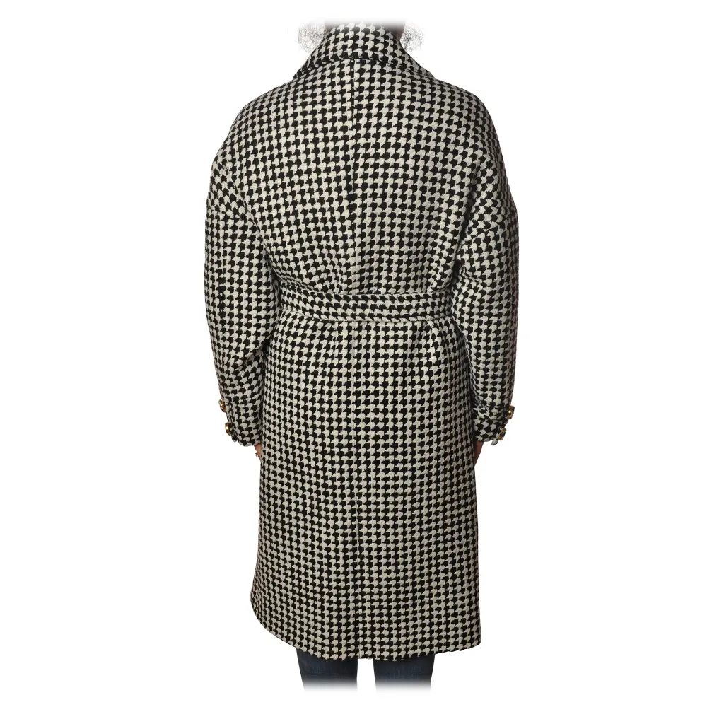 Pinko - Cappotto Alluvione1 Doppio Petto Oversized - Nero/Bianco - Giacca - Made in Italy - Luxury Exclusive Collection