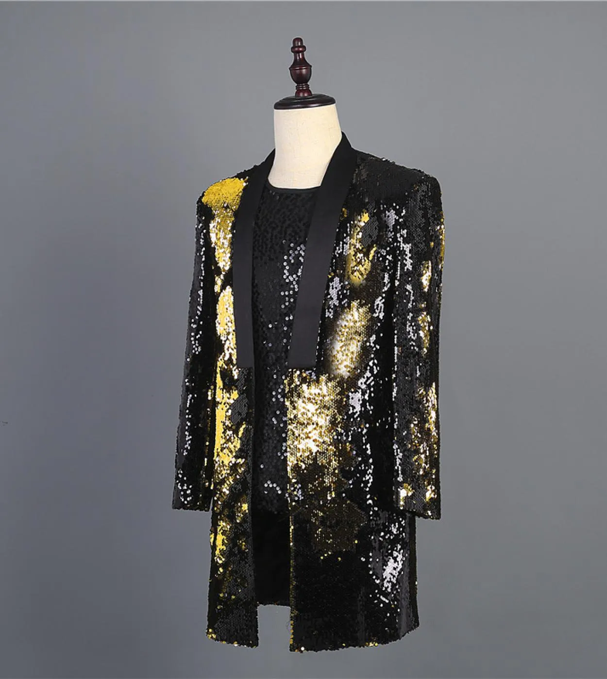 Plyesxale Blazer in oro nero per uomo collo a scialle giacca da uomo con paillettes DJ Night Club cantante glitter costume uomo