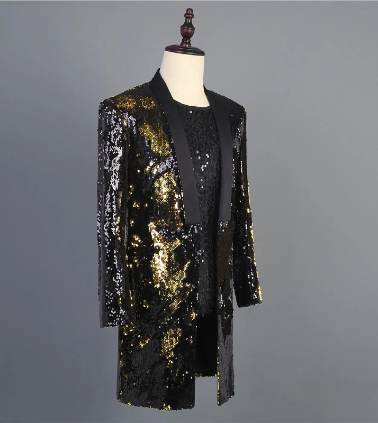 Plyesxale Blazer in oro nero per uomo collo a scialle giacca da uomo con paillettes DJ Night Club cantante glitter costume uomo