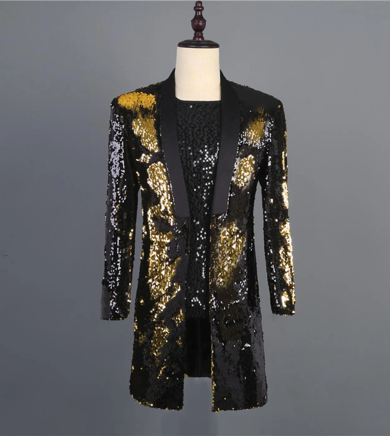 Plyesxale Blazer in oro nero per uomo collo a scialle giacca da uomo con paillettes DJ Night Club cantante glitter costume uomo