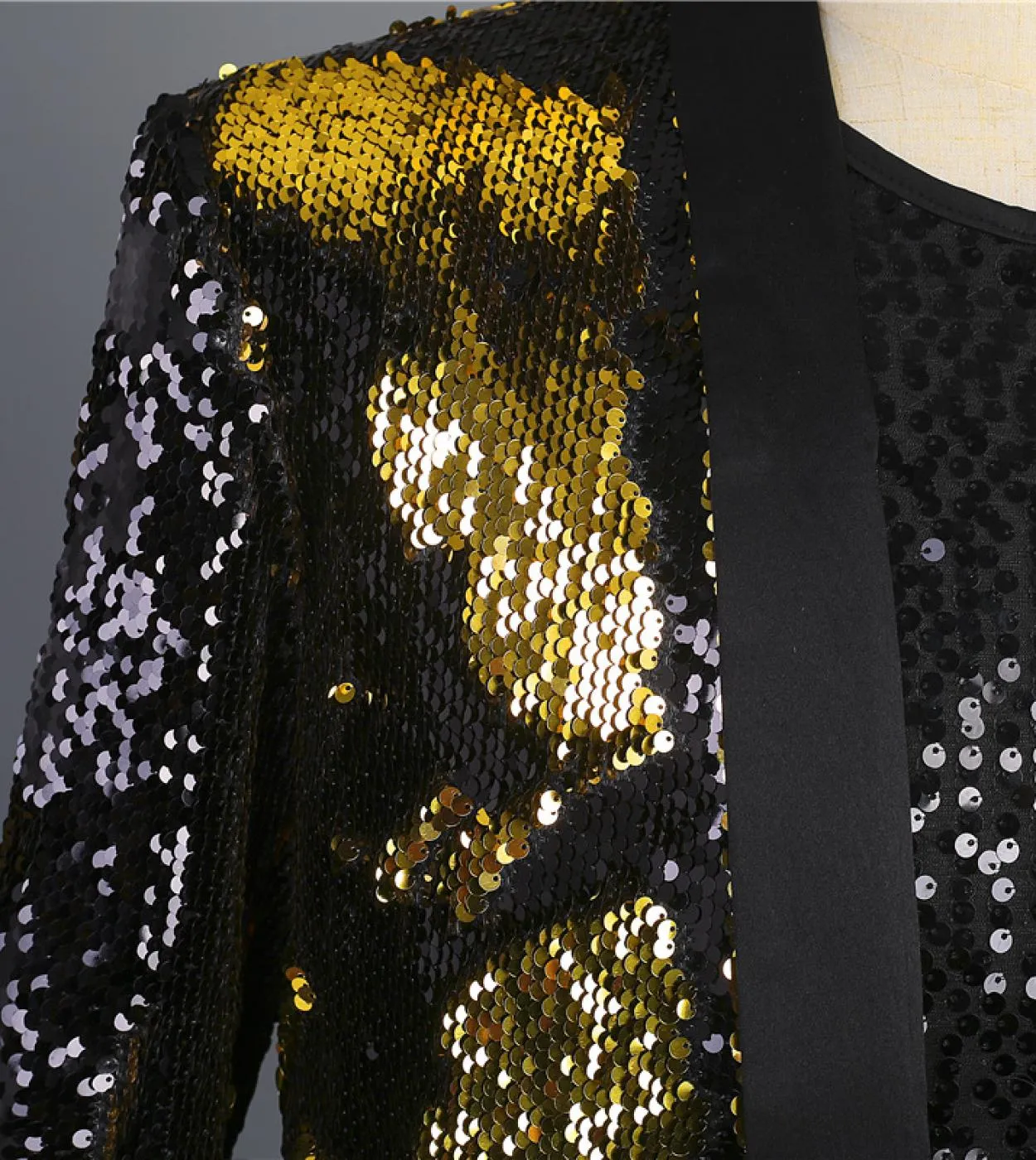 Plyesxale Blazer in oro nero per uomo collo a scialle giacca da uomo con paillettes DJ Night Club cantante glitter costume uomo