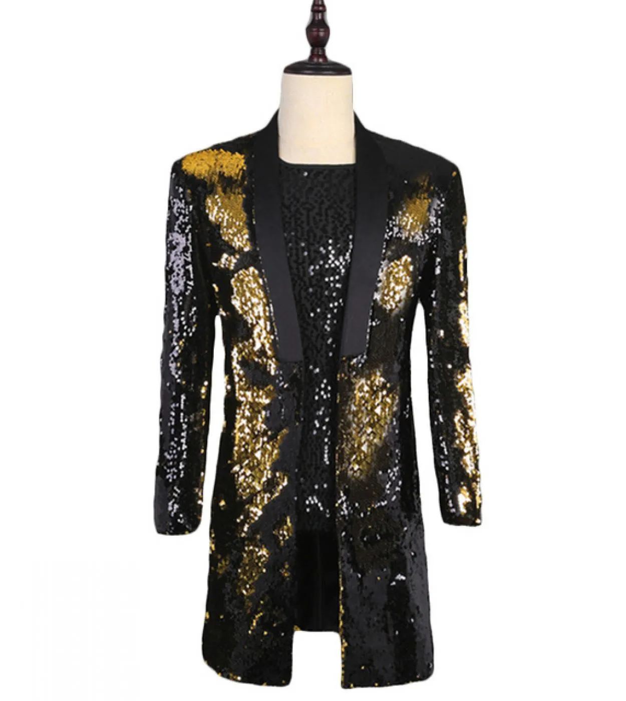 Plyesxale Blazer in oro nero per uomo collo a scialle giacca da uomo con paillettes DJ Night Club cantante glitter costume uomo