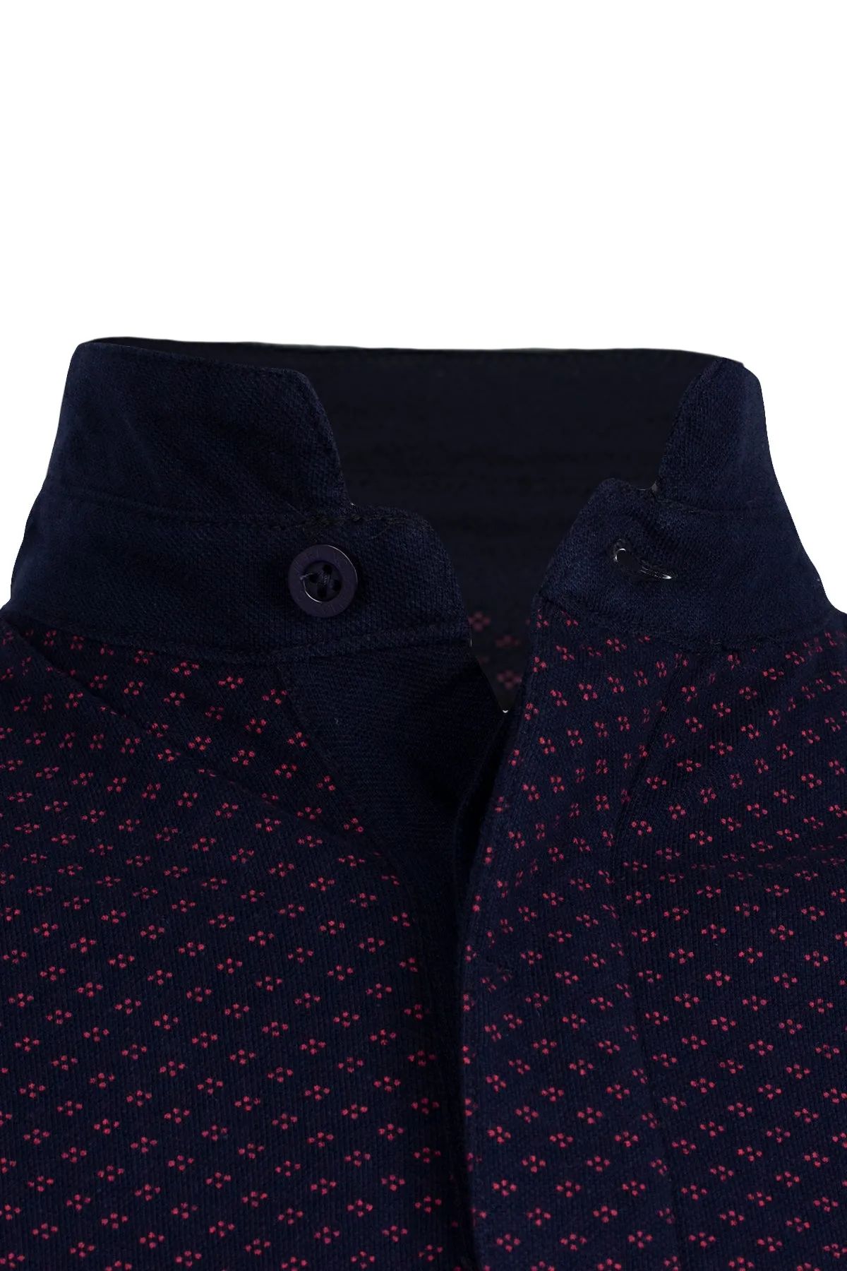Polo microfantasia con collo alla coreana