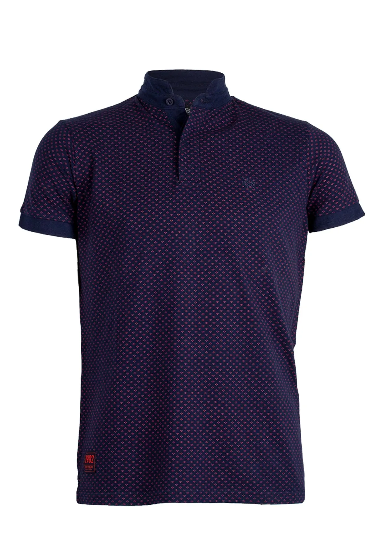 Polo microfantasia con collo alla coreana