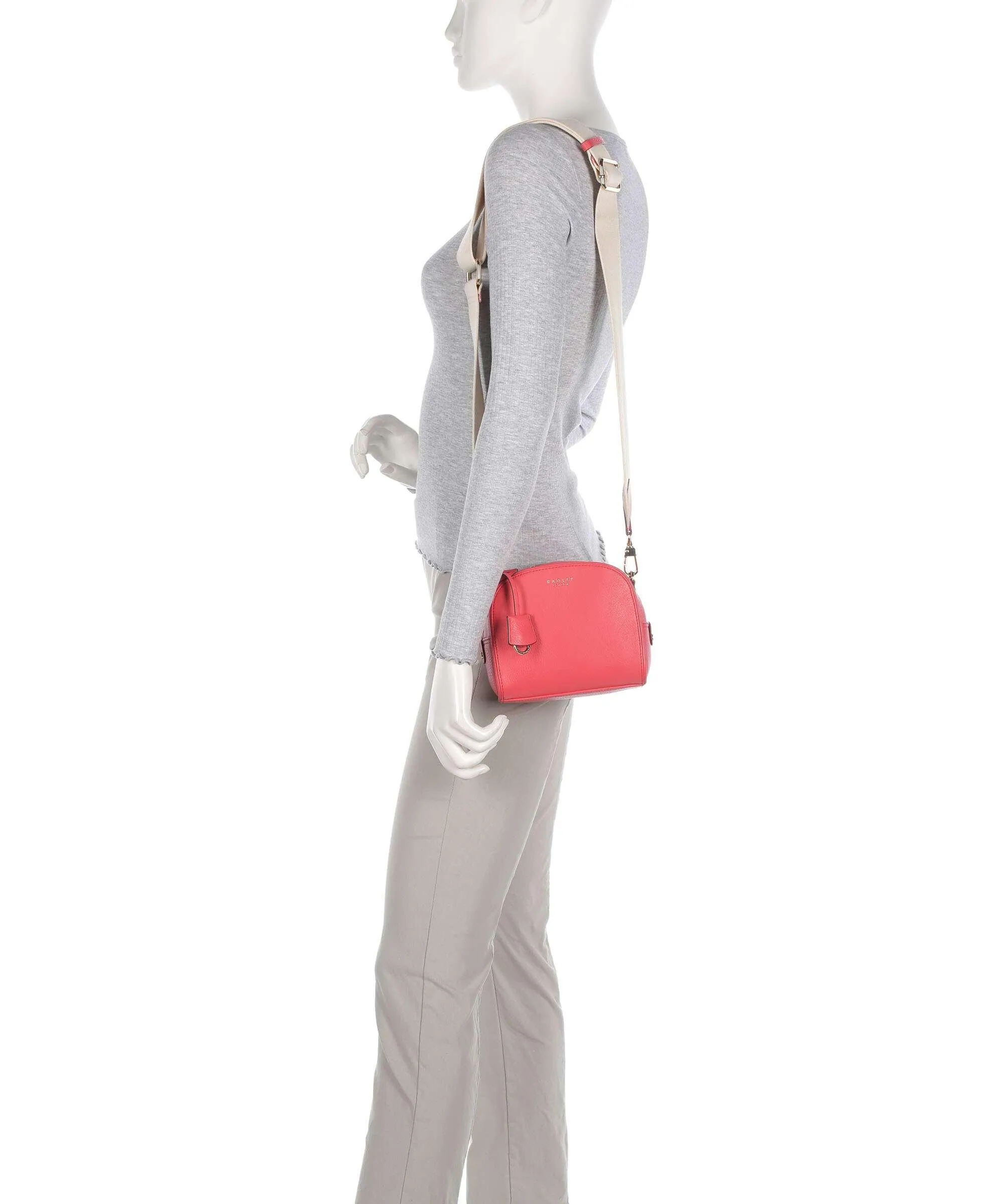  Radley London Arden Crescent Borsa a tracolla pelle di vacchetta grana luce rossa  