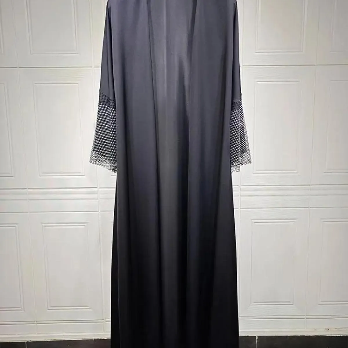 Ramadan musulmano Eid Kimono aperto Abaya Kimono Cappotto Abito musulmano per le donne Islam Retro Rete di perforazione elastica