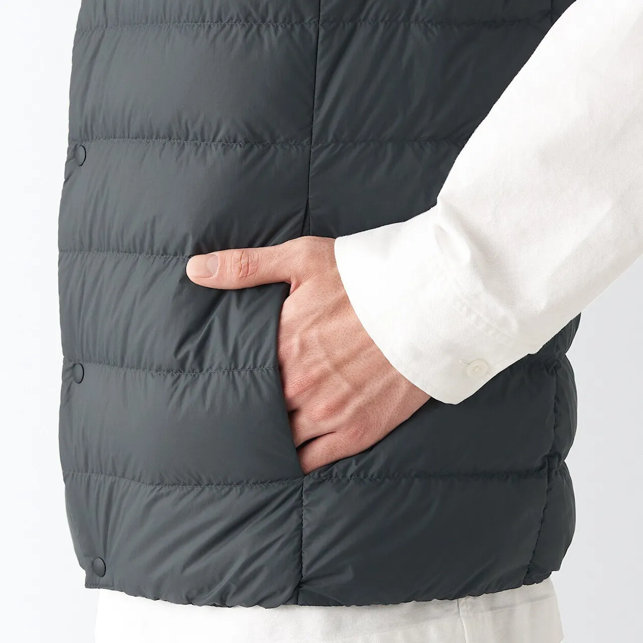 Recycled Nylon Lightweight Collarless Down Gilet