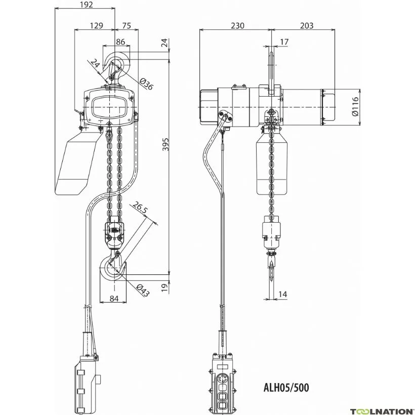 Rema 0514005-8 ALC05/500/8M Elephant Alpha 400 V paranco elettrico a catena 1 velocità 8,0 mtr 500 kg 514005