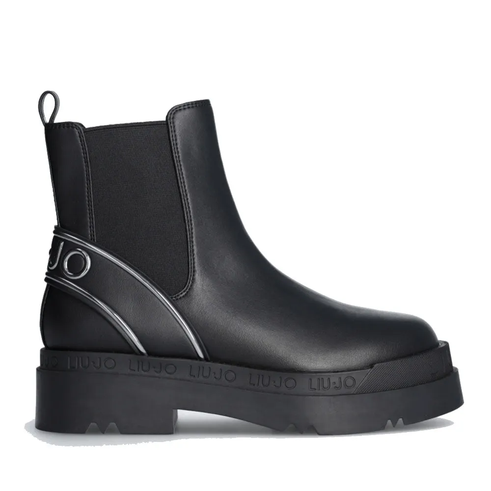 Scarpe Donna LIU JO Love 45 Stivaletti Beatles Neri con Maxi Logo
