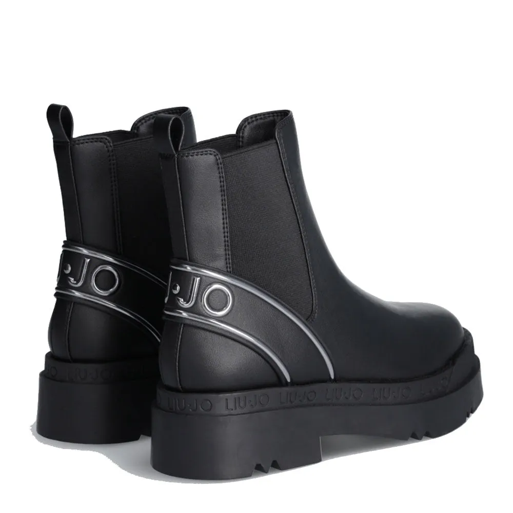 Scarpe Donna LIU JO Love 45 Stivaletti Beatles Neri con Maxi Logo