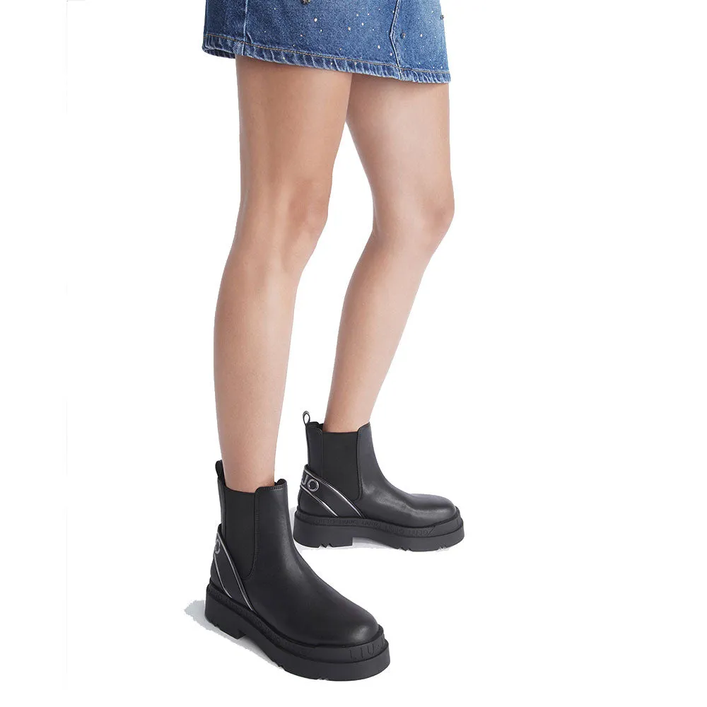 Scarpe Donna LIU JO Love 45 Stivaletti Beatles Neri con Maxi Logo