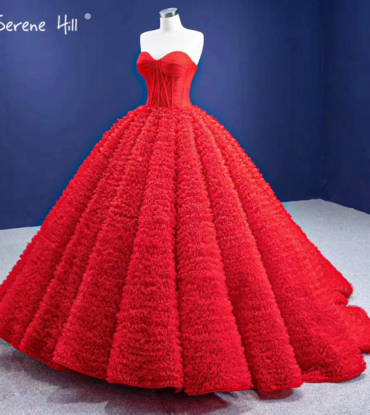 Serene Hill Red Ruffles Abiti da sposa di fascia alta Abiti da sposa semplici con lacci Hm67301 Abiti da sposa su misura