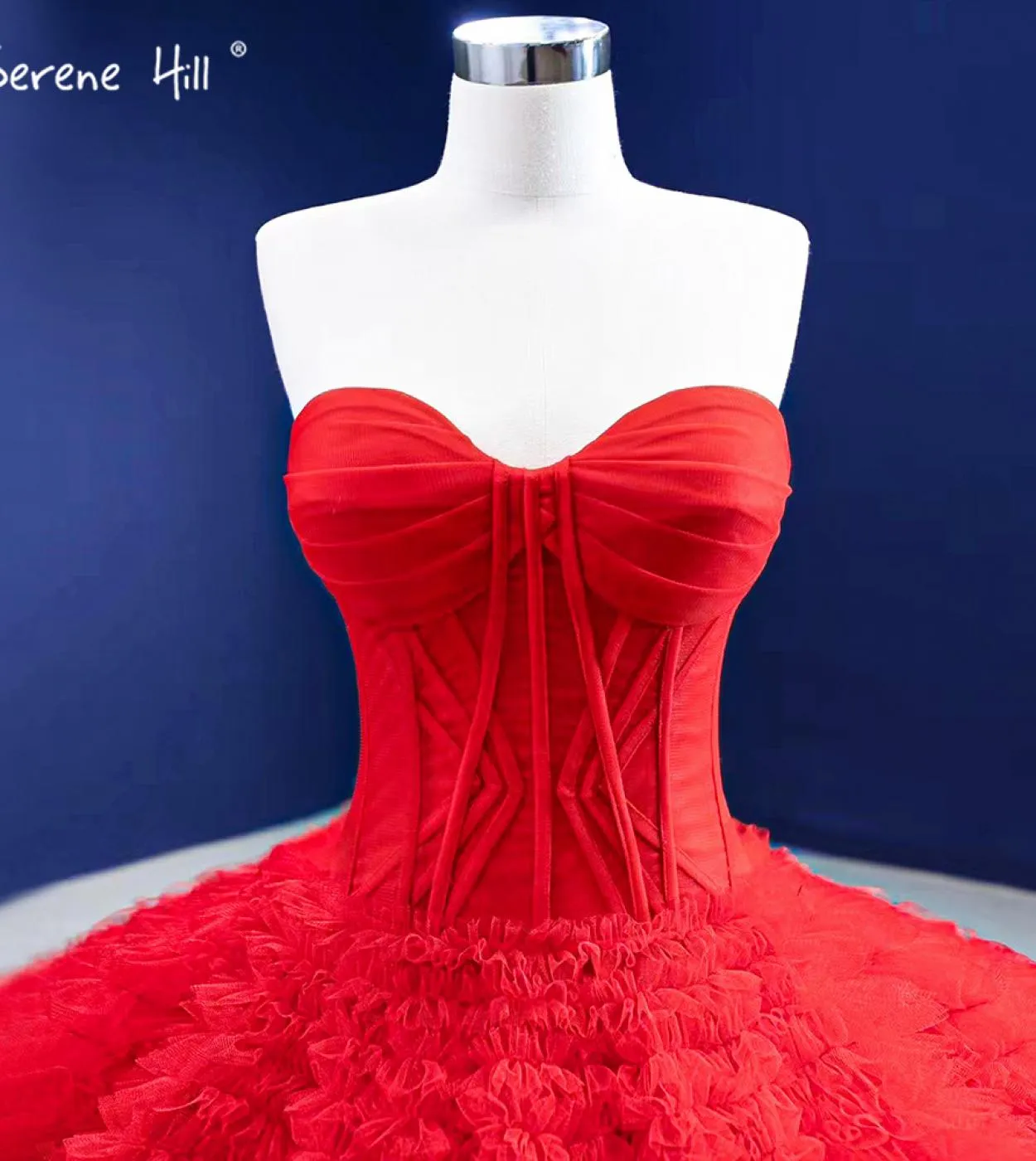Serene Hill Red Ruffles Abiti da sposa di fascia alta Abiti da sposa semplici con lacci Hm67301 Abiti da sposa su misura