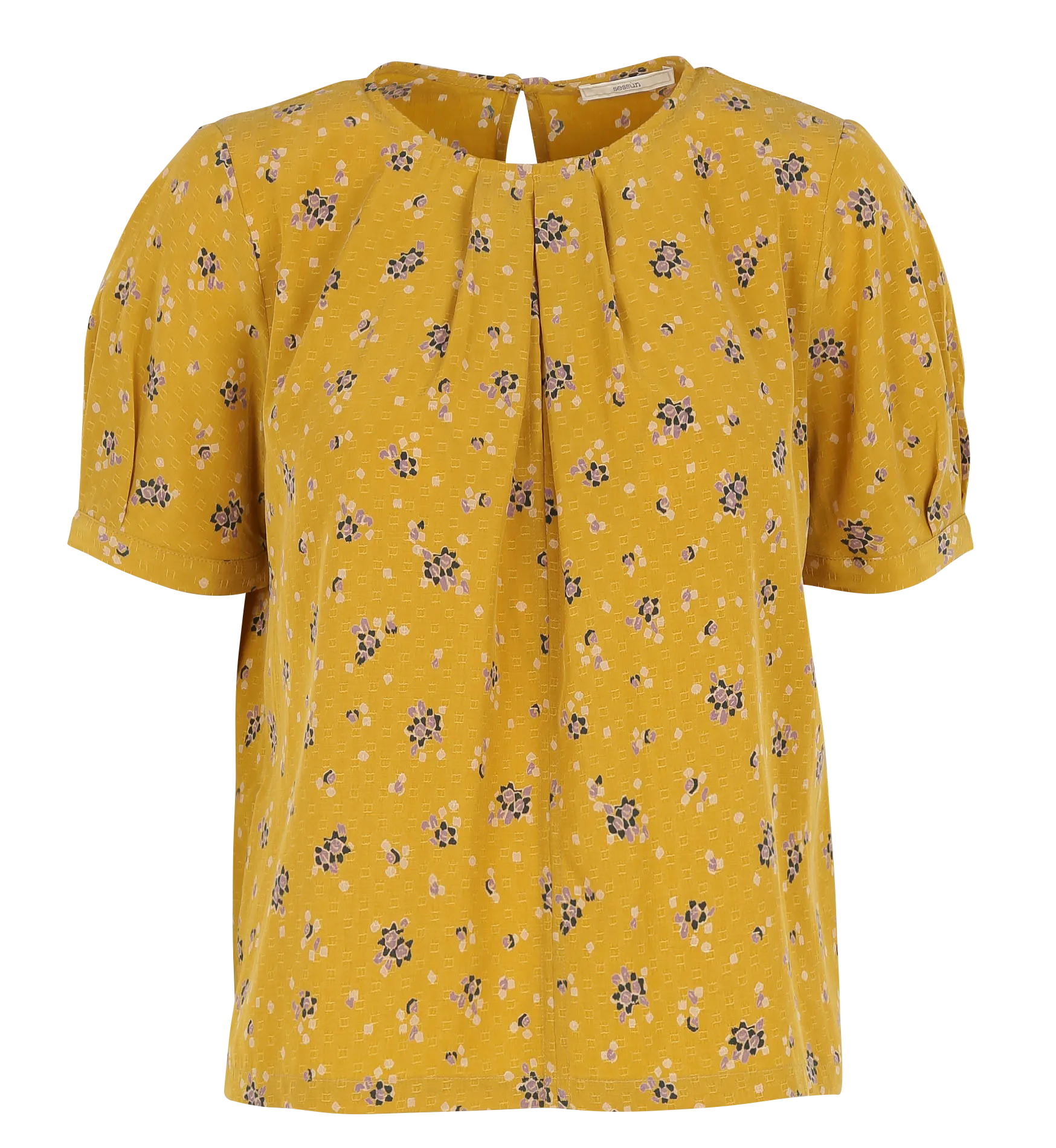  SESSUN   LI-SHEN - Top scollo tondo con stampa floreale | Giallo