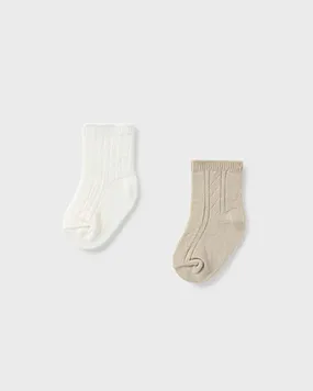 Set con due paia di calzini bianco e beige in cotone 3-12 mesi