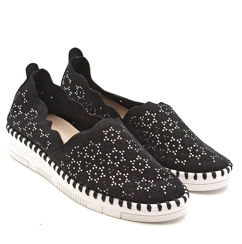 Slip on Donna in nabuk traforato Nero Glitter Grunland SC4912 F6VIVY NERO