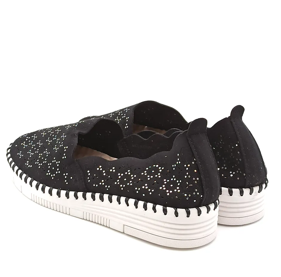 Slip on Donna in nabuk traforato Nero Glitter Grunland SC4912 F6VIVY NERO