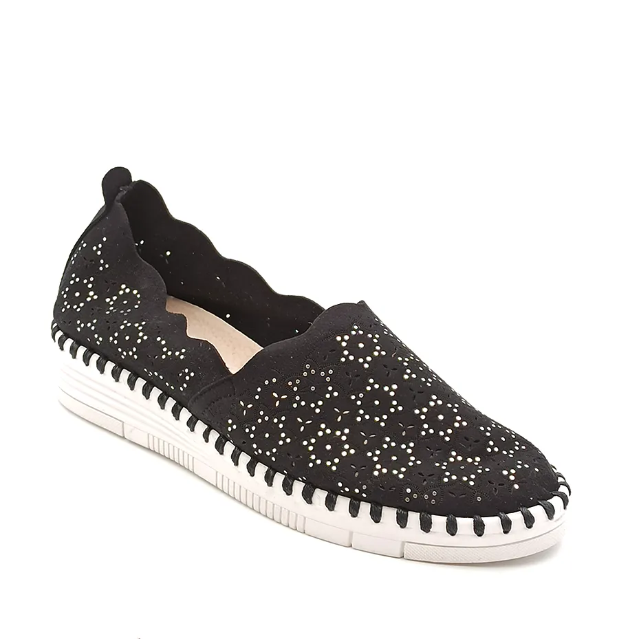 Slip on Donna in nabuk traforato Nero Glitter Grunland SC4912 F6VIVY NERO