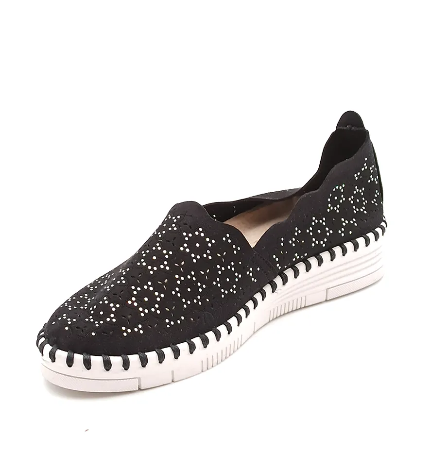 Slip on Donna in nabuk traforato Nero Glitter Grunland SC4912 F6VIVY NERO