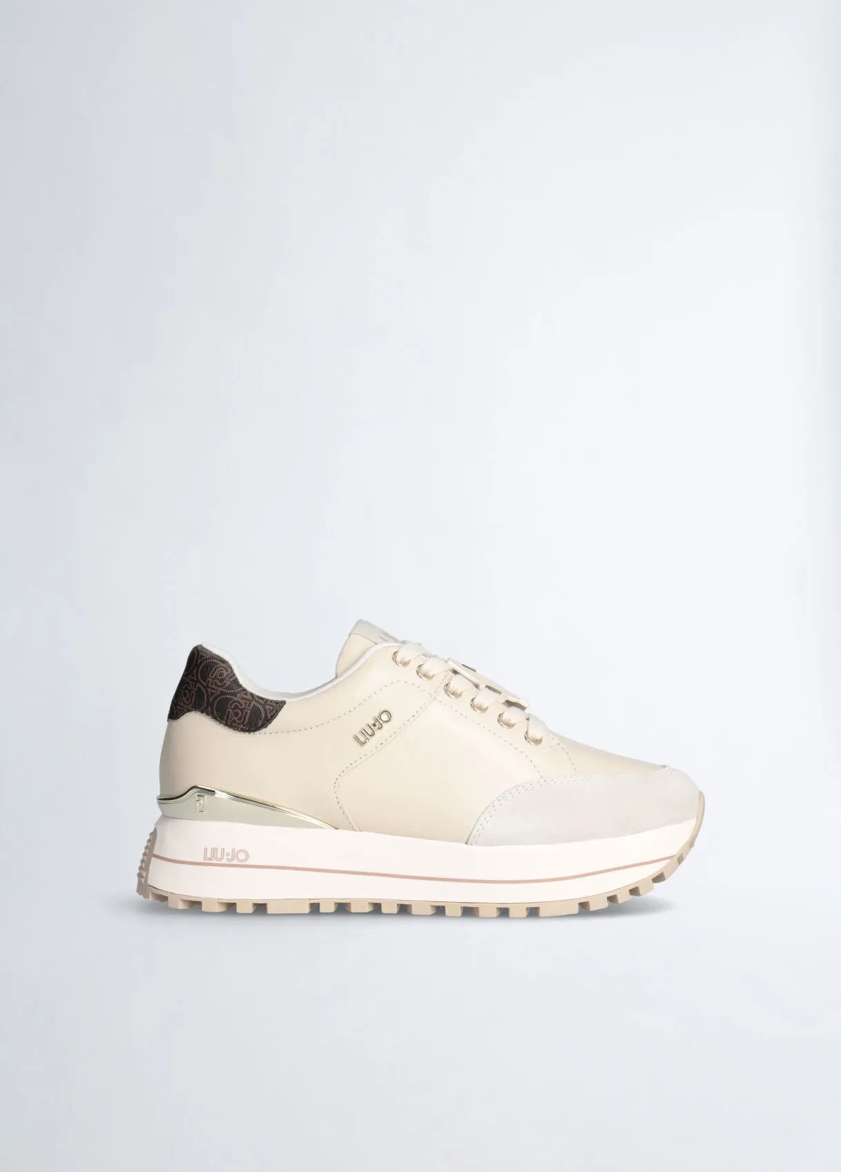 Sneakers platform in pelle beige