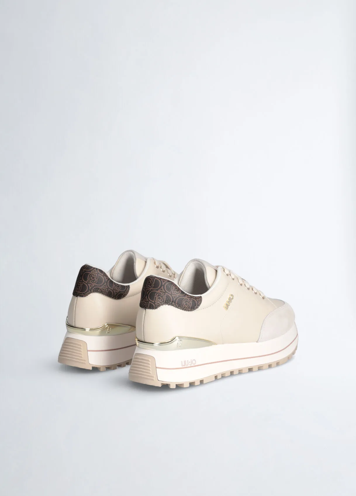 Sneakers platform in pelle beige