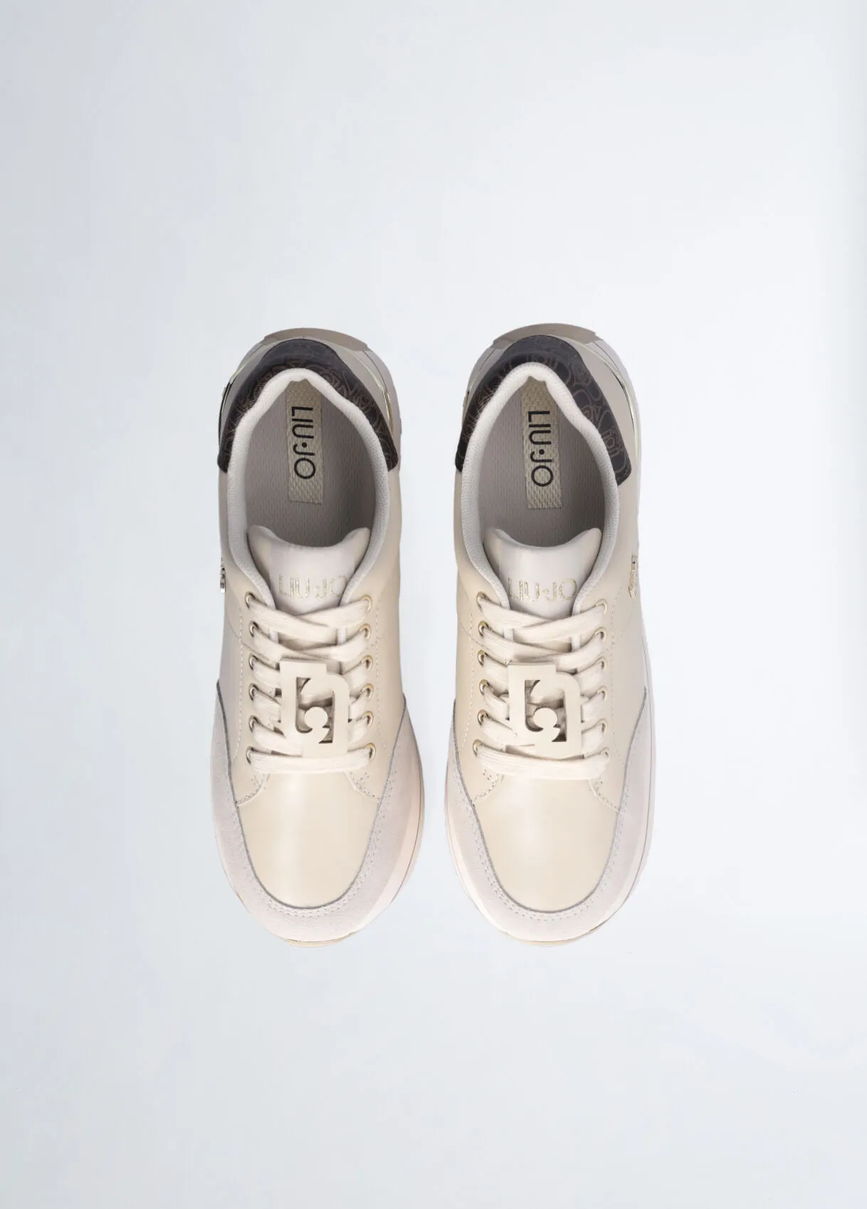 Sneakers platform in pelle beige