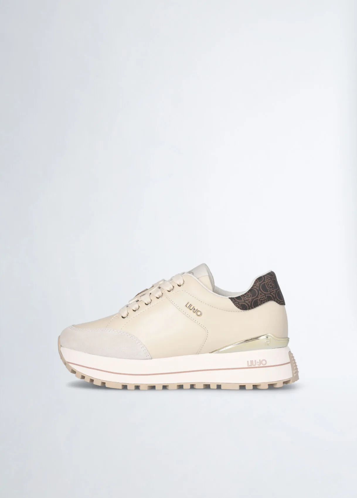 Sneakers platform in pelle beige