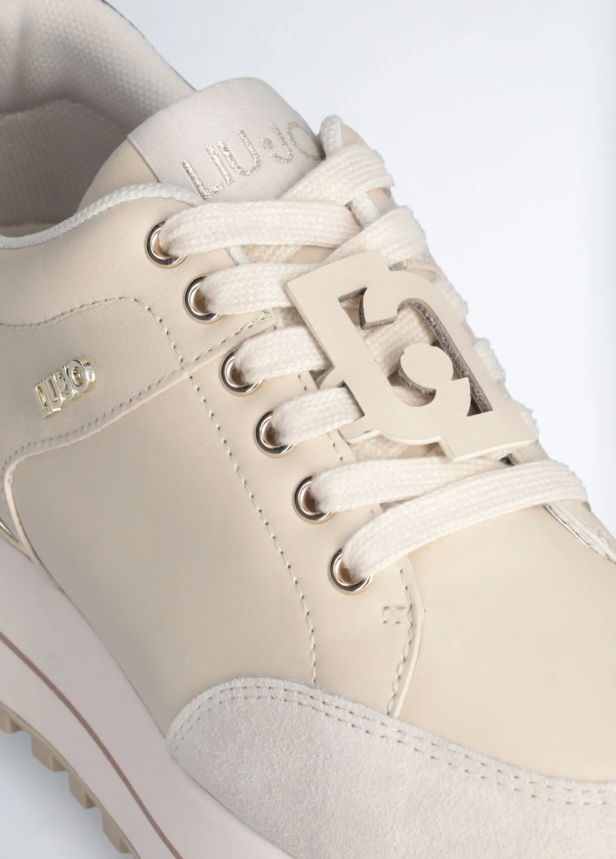 Sneakers platform in pelle beige