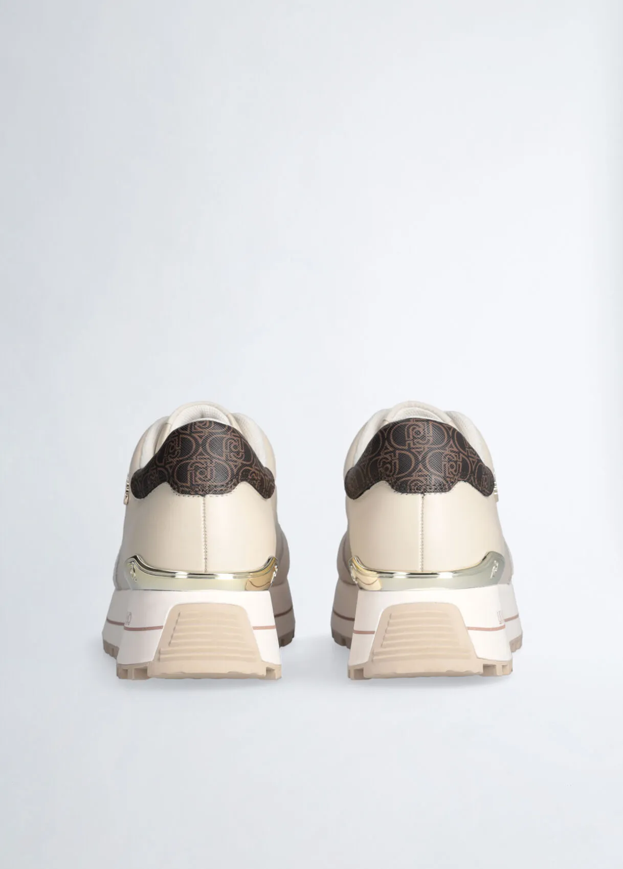 Sneakers platform in pelle beige