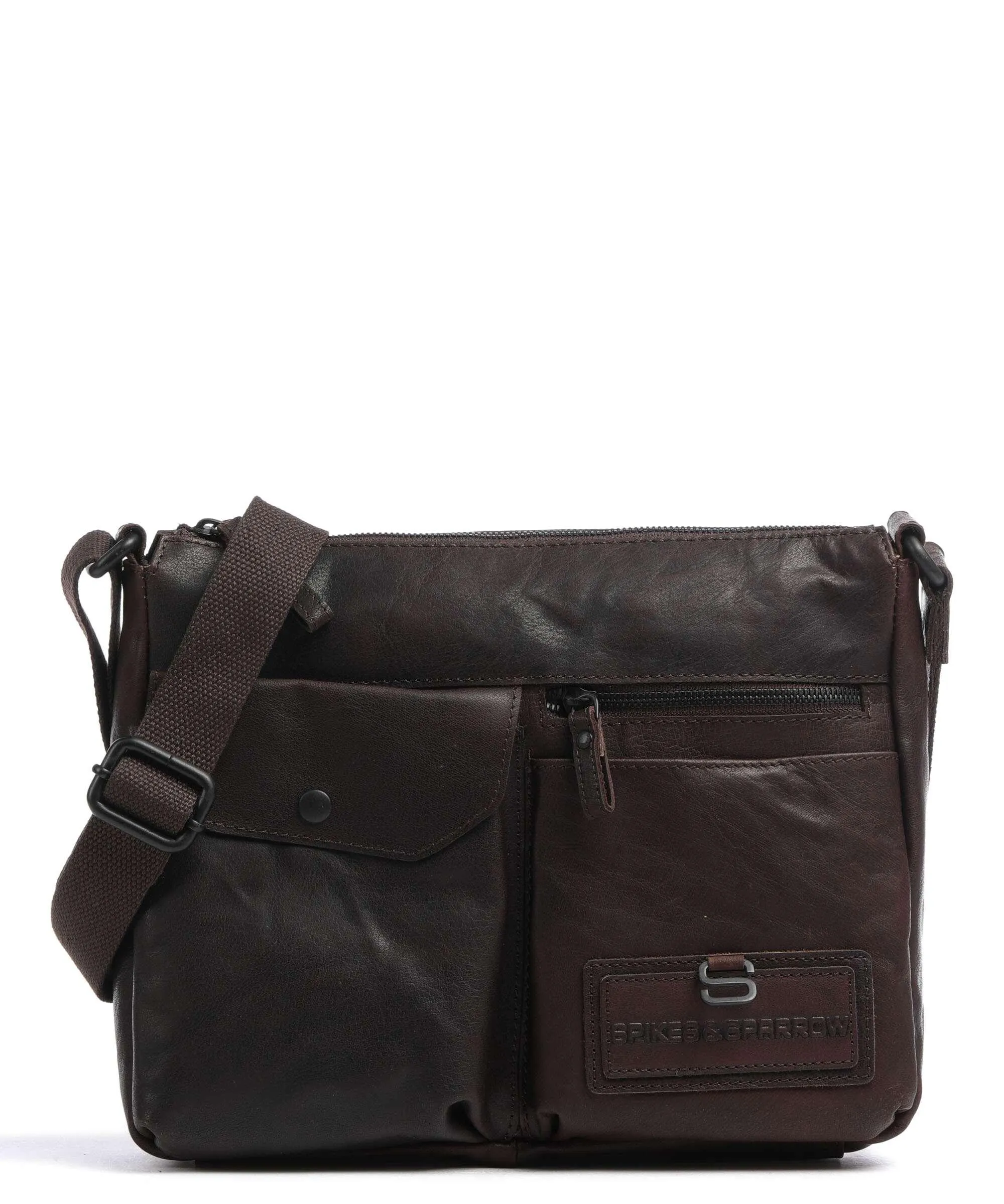  Spikes & Sparrow Bronco Borsa a spalla pelle a grana fine marrone scuro  